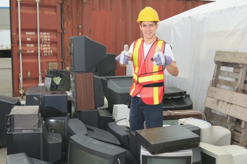 Waste collection trucks operating in South West London neighborhood